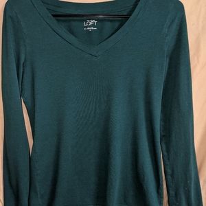 Ann Taylor Loft Dark Green V-neck Long Sleeve